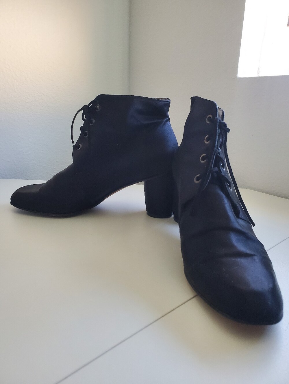 Charles Jourdan Silk Black Barrel Heel Witchy Victorian Lace Up Boots Shoe 7